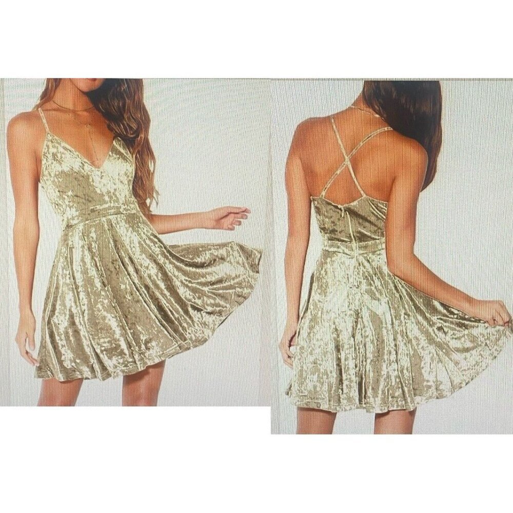NWT R VIVIMOS Women Velvet V Neck Mini Dress Sz XL Cream Straps Sexy Party 60-12